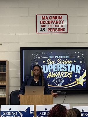 Guidance counselor speaking to students