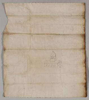 Ancient Document from 1785 includes a doodle of a courthouse on the back-side of the page