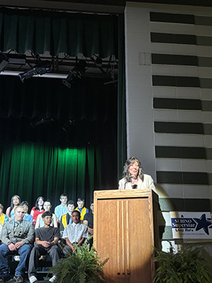 County Executive Sue Serino talking at Eugene Brooks graduation