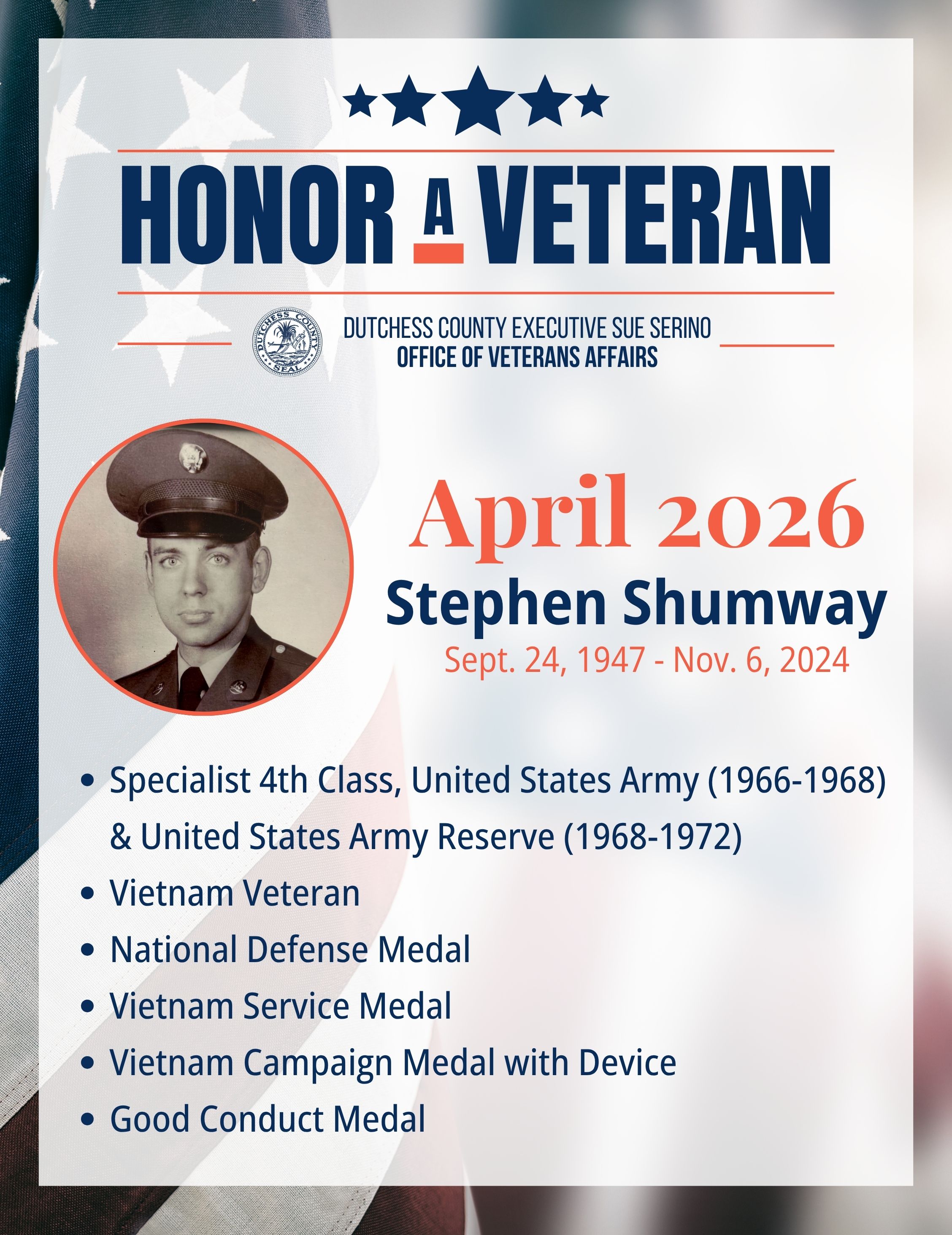 Specialist 4th Class Stephen Shumway - Honor A Veteran, April 2026