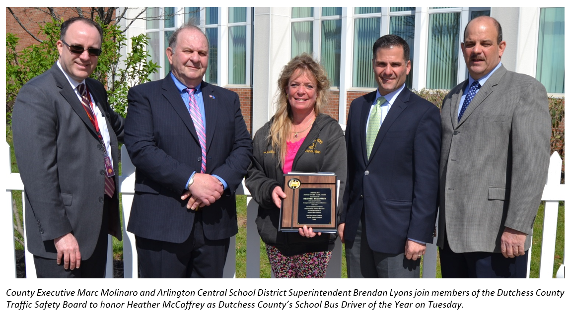 County Executive Molinaro with 2016 School Bus Driver of the Year, school superintendent and Traffic Safety Board members