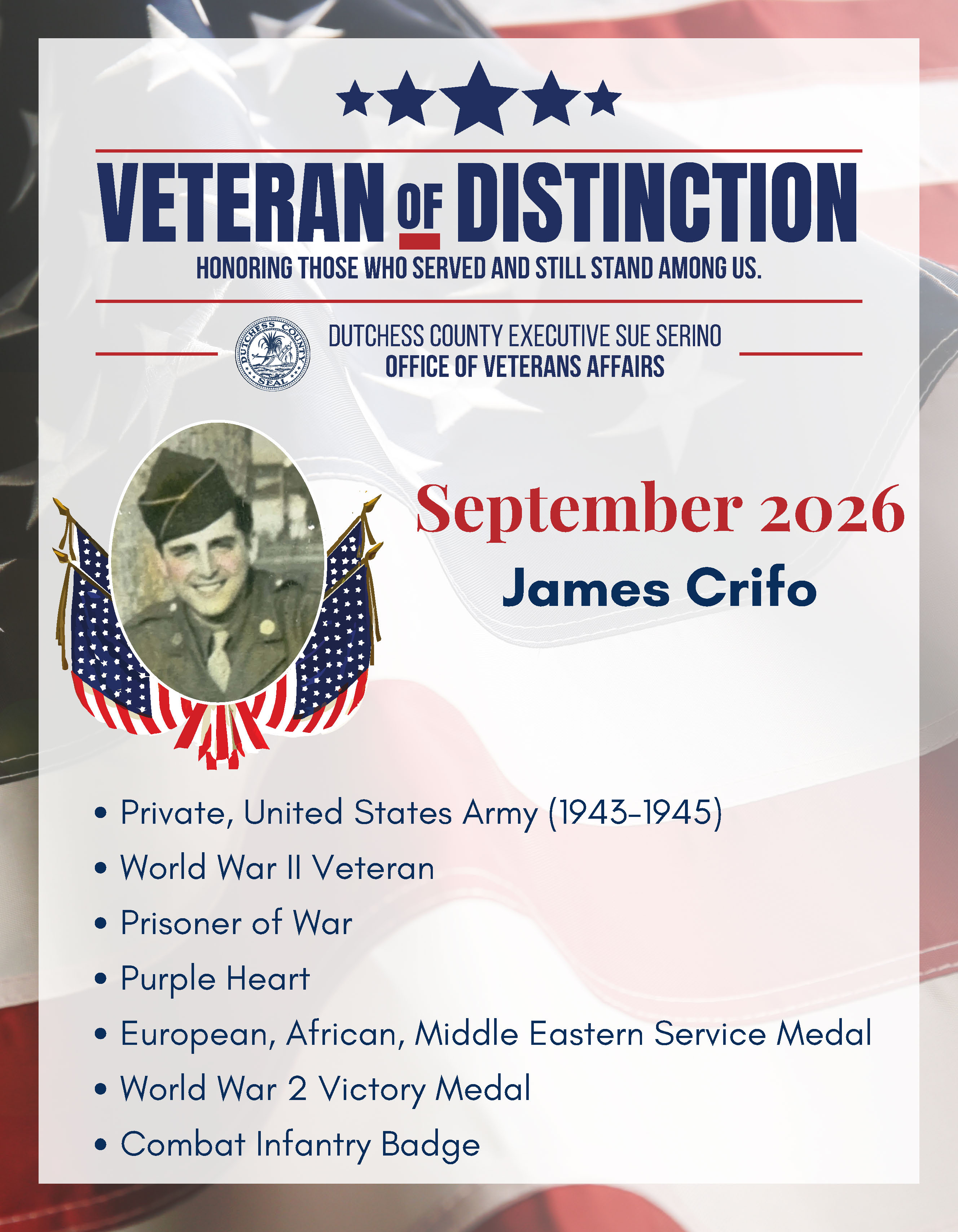Veteran of Distinction September 2026 Honoree U.S. Army Private James Crifo