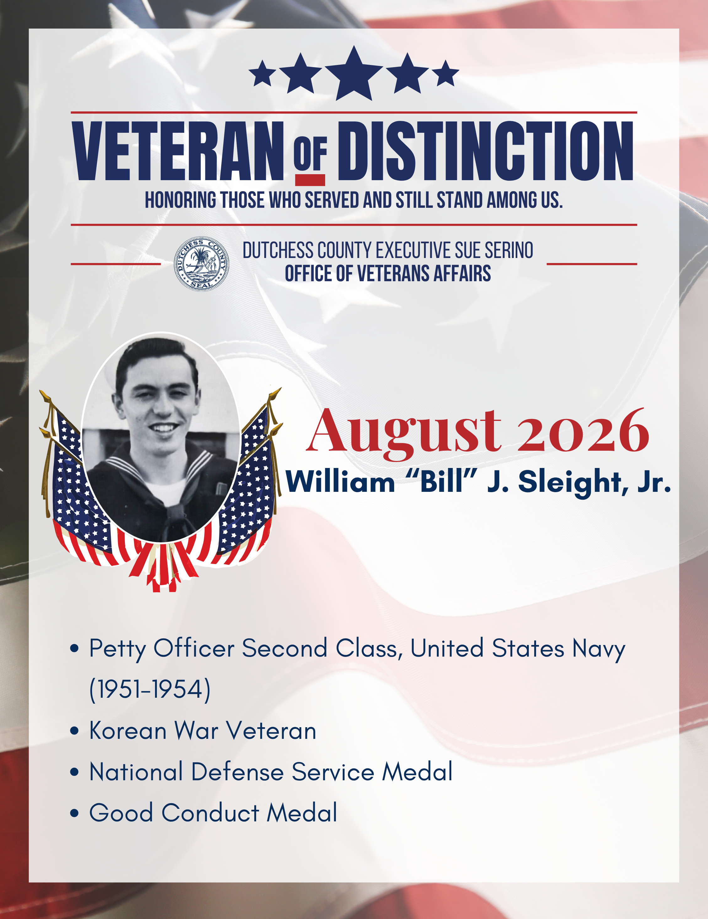 Veteran of Distinction August 2026 Honoree US Navy Petty Officer Second Class William "Bill" J. Sleight, Jr.