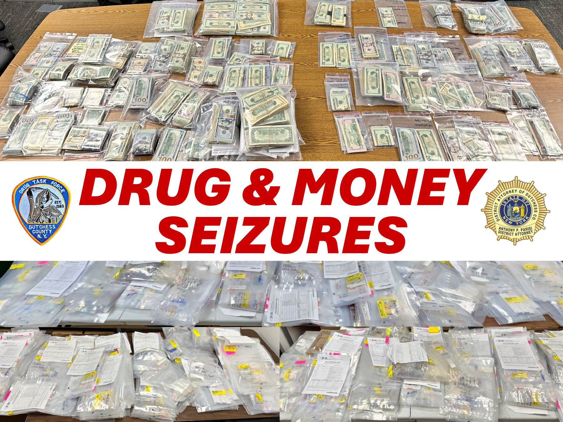 Seized Drug Money on table